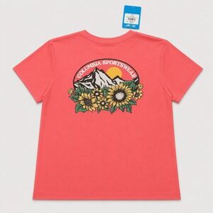 COLUMBIA Marissa Graphic Tee Womens XS Coral Pink 3CWKSRCSC0253 Sunflower Mounta